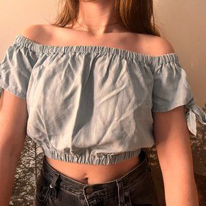 Superdry Off the Shoulder Shirt Denim Blue Color Size 6